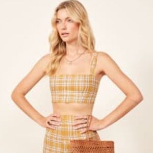 Reformation Yellow Plaid Cher Crop Top